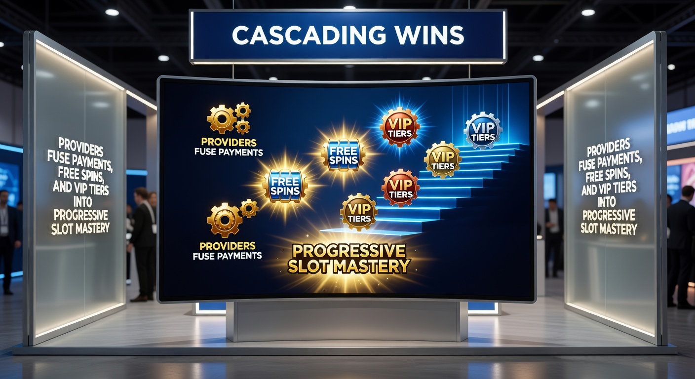 Player interface showing free spins activating during a cascade sequence, with VIP tier progress bar filling beside a soaring progressive jackpot