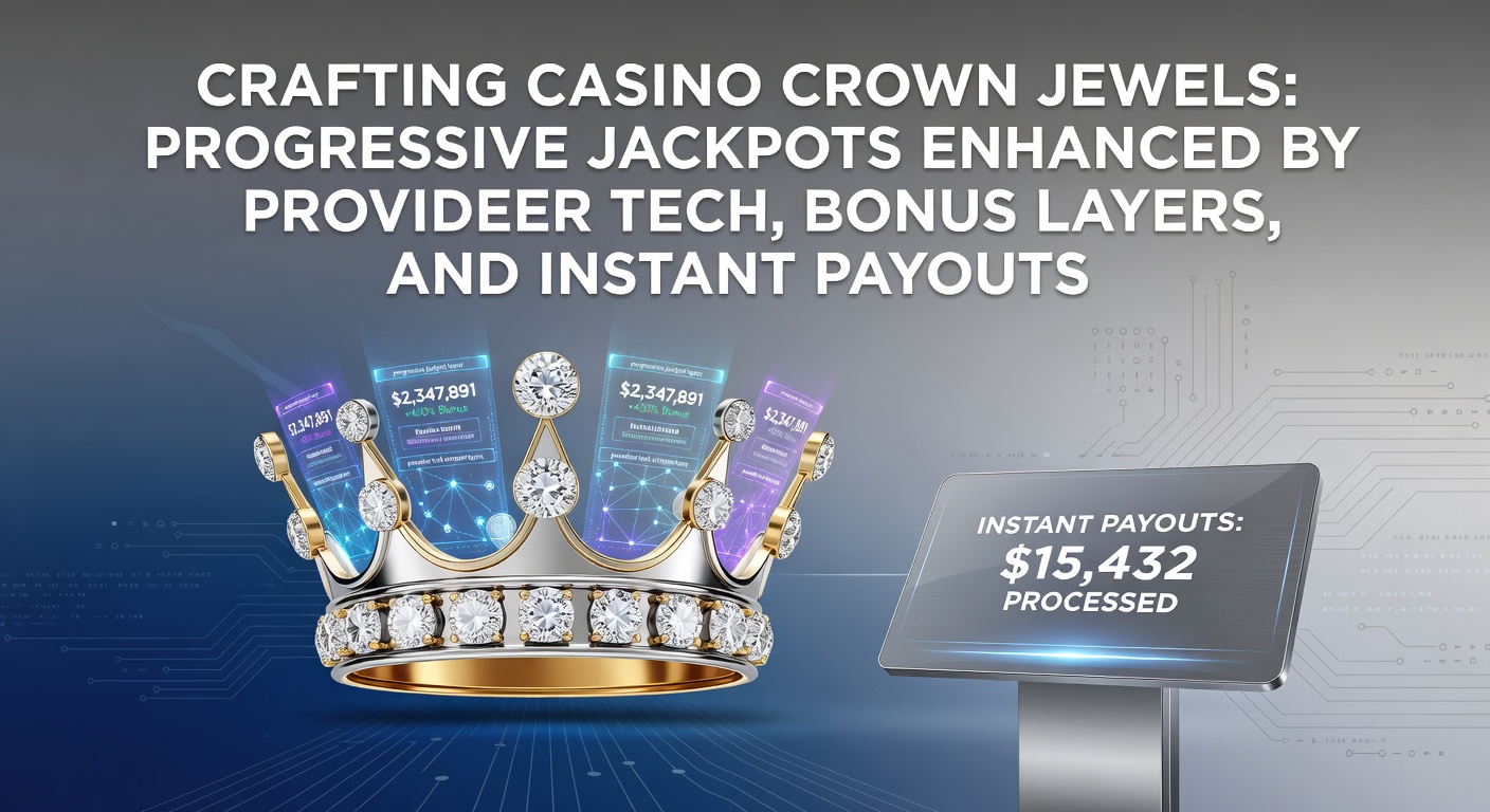 Vibrant progressive jackpot slot display with cascading reels, glowing bonus meters, and digital payout icons illuminating a casino floor