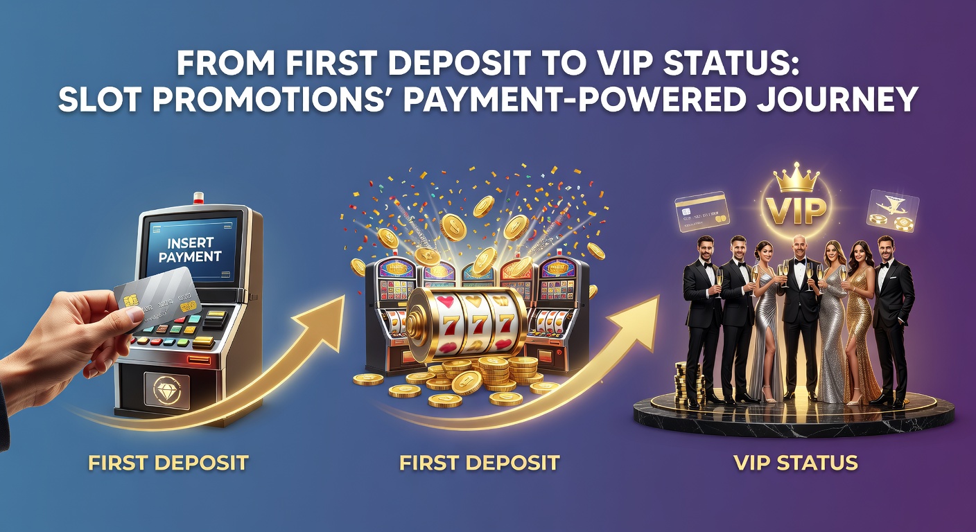 Player depositing funds on a vibrant slot platform, triggering colorful bonus promotions leading to VIP tiers