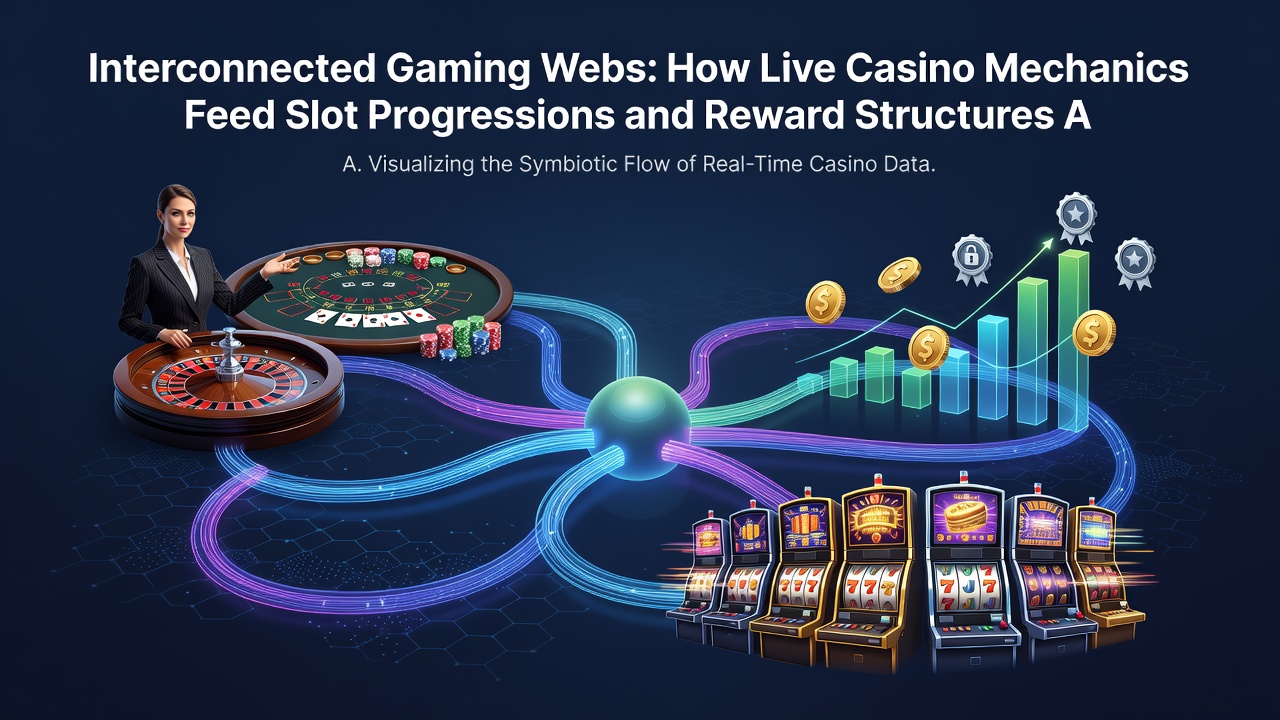 Diagram showing data flow between live casino sessions and slot reward ladders on interconnected platforms
