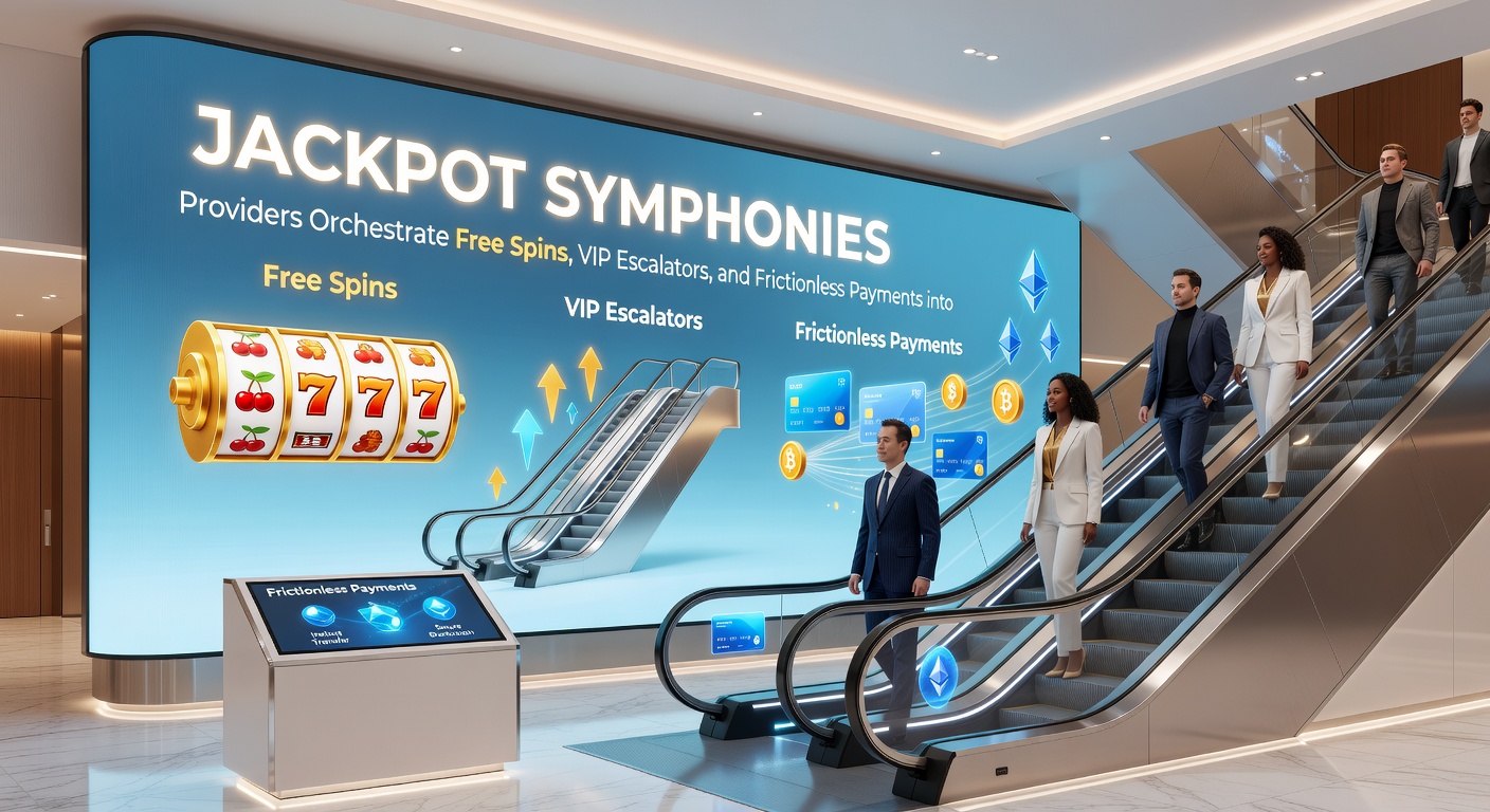 Stylized graphic of a golden escalator rising through glowing slot symbols, VIP tiers marked with jackpot orbs and seamless payment icons flowing upward