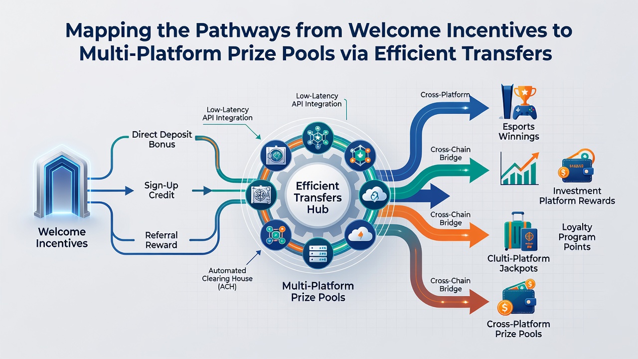 Illustration of tiered recognition levels connecting to multi-platform prize pools