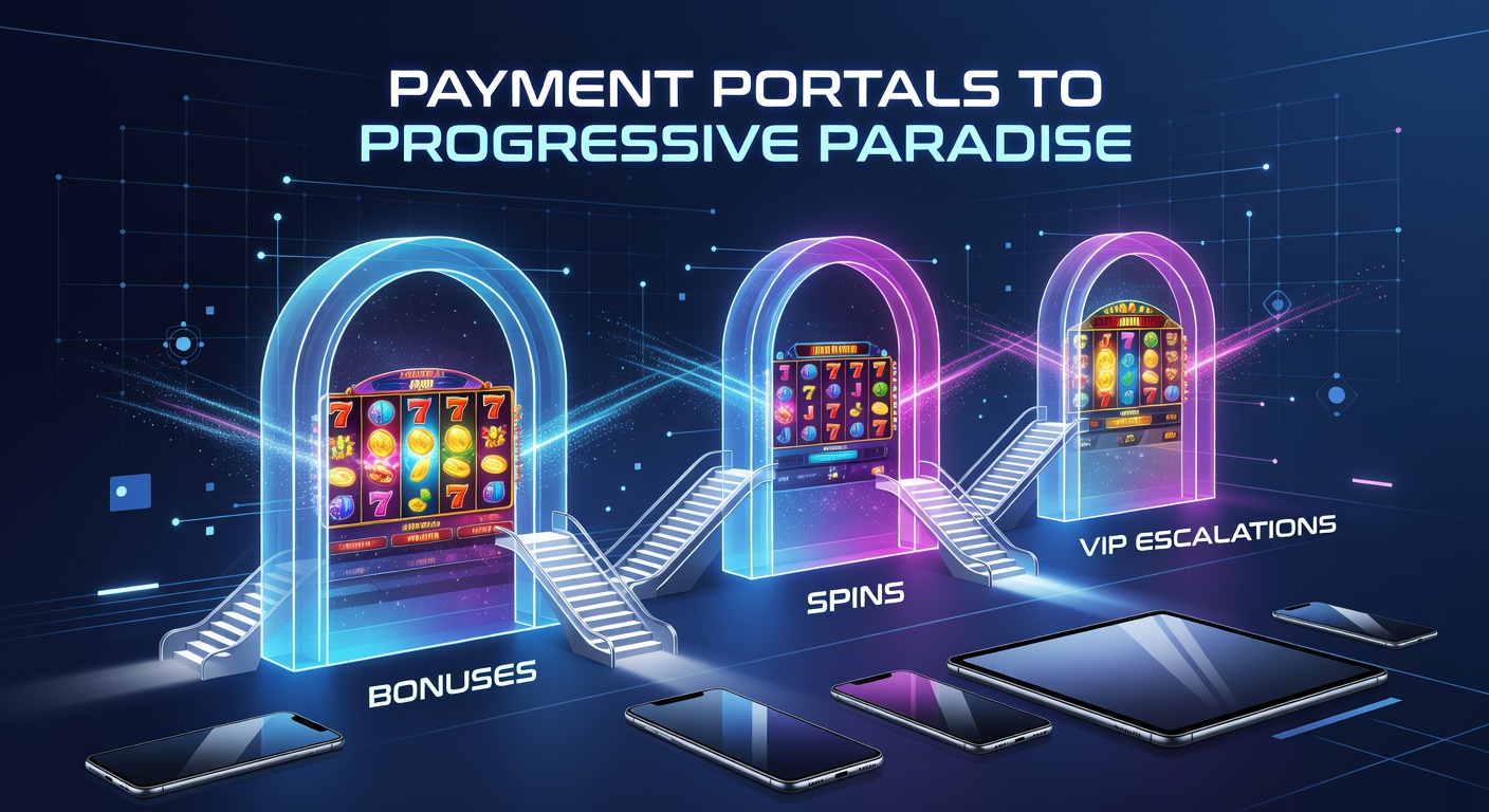 Vibrant digital gateway illustration showing swift payment flows connecting to exploding progressive jackpots and cascading bonuses on a mobile screen