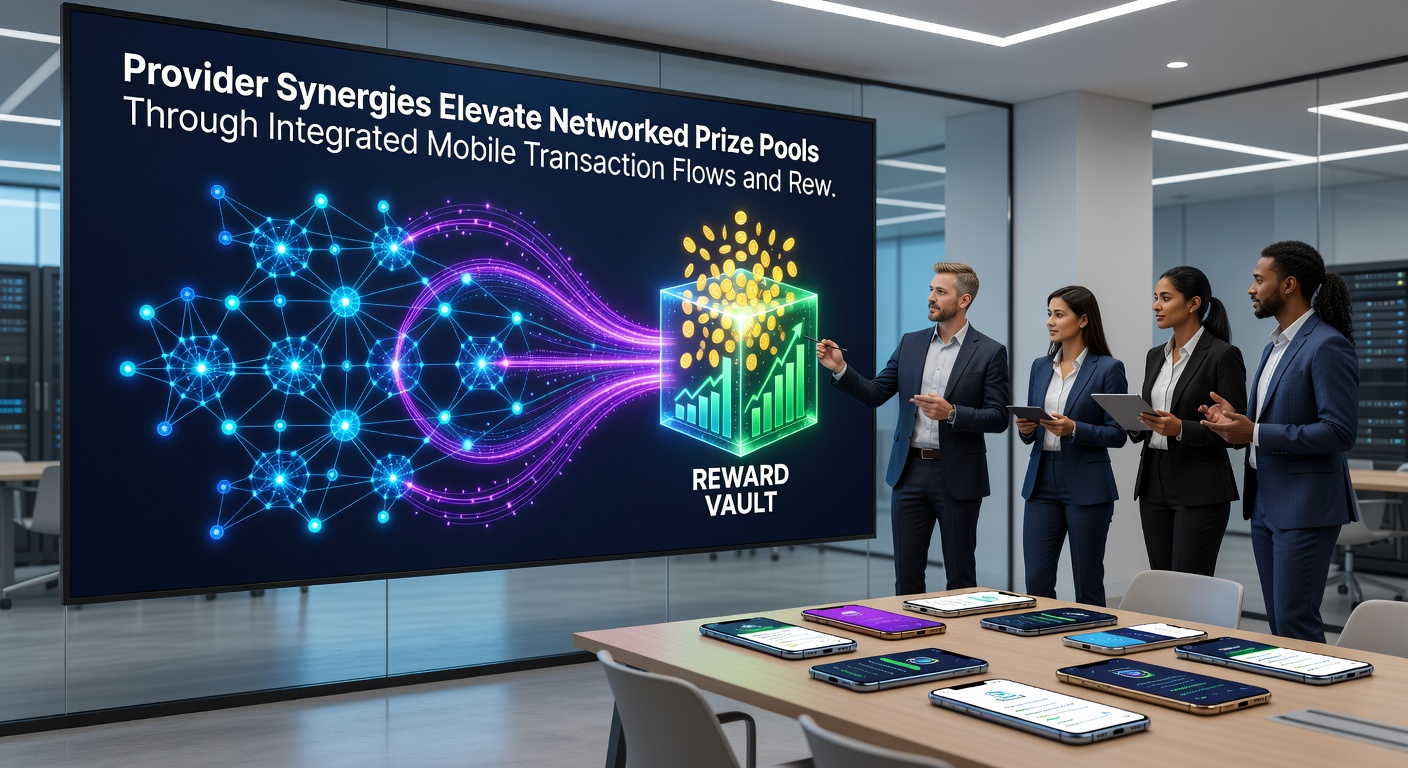 Diagram showing reward pathways connecting mobile users to elevated prize pools across provider networks