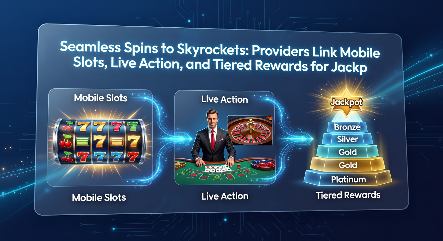 Vibrant screenshot of a live dealer game interface merged with slot elements and a rising loyalty tier bar, illustrating synced jackpot progression