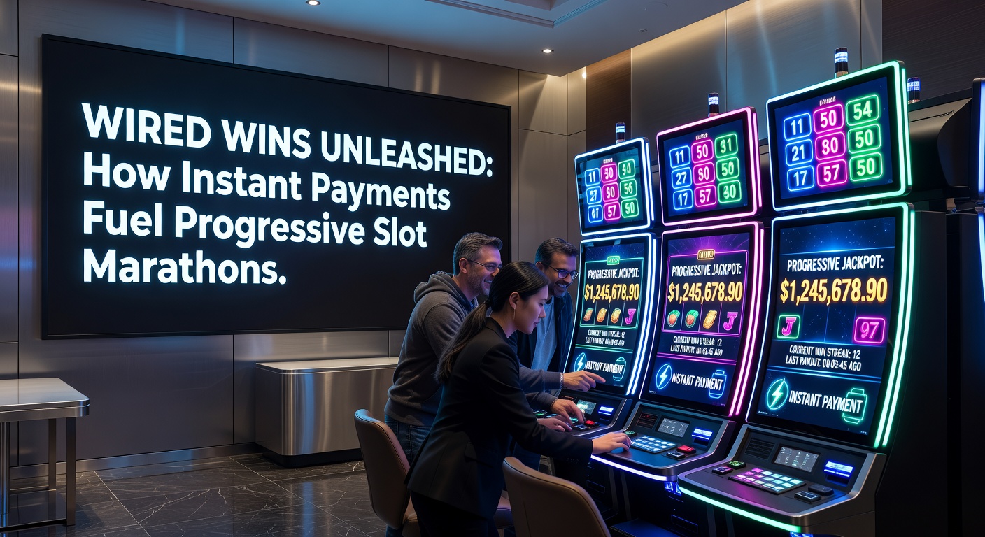 Vibrant progressive slot machine screen displaying climbing jackpot meters alongside digital payment icons symbolizing speed and seamless transactions